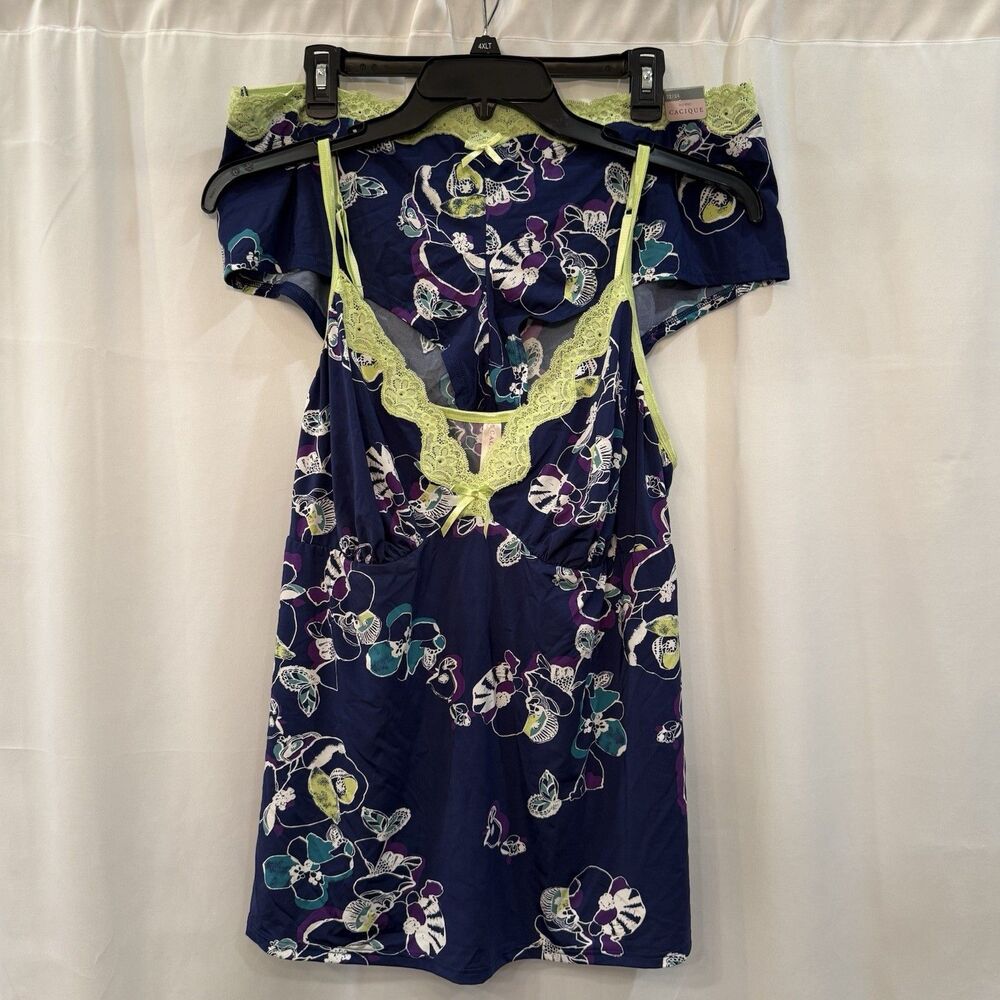 Cacique Seriously Sexy Cami/ Boy Short Pantie PJ Set In Blue Floral  22/24